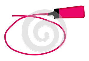 Single pink highlighter pen wiht hand drawn pink circle to highl