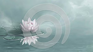 A single pink lotus in a mist-covered pond with gentle ripples, creating a meditative and soft ambiance suitable for