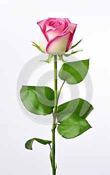 Single pink rose isolated on a white background, The meaning of pink roses is gentle and elegant love