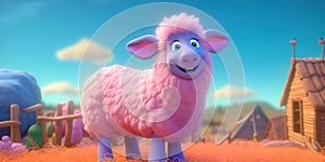 Single pink sheep pixar style pastel colors