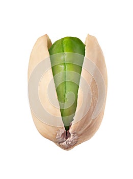 Single Pistachio seed isolated on white background