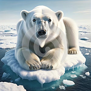 Single Polar Bear North Pole Stranded Floating Ice island Melting Climate Change AI Generated photo