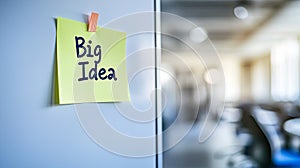 A single post-it note with Big Idea written on it, stuck to a clean