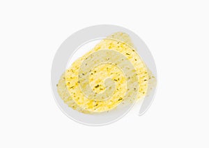 Single potato chip close-up on isolate background