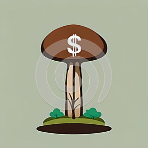 Single Psilocybe Cubensis Mushroom Growing Naturally With Dollar Sign on Cap