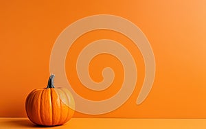 Single pumpkin on orange background with copyspace area Halloween