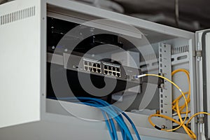 single rack LAN network switching in cabinet install internet sharing link site with Fiber optic gigabit photo