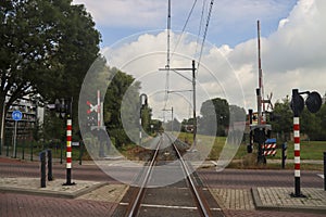 Single railway electrified track between Waddinxveen and Boskoop