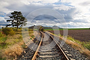 Single railway track in Rana, Czech Republic