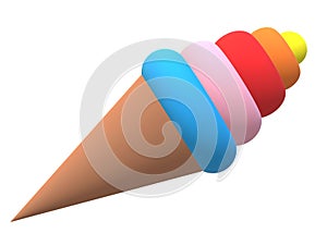 A single rainbow ice-cream cone with rainbow colored toppings white backdrop