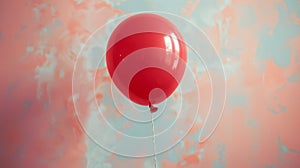 A single red balloon floating against a pastel background.