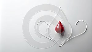 A single red blood drop nestled within a delicate white line forming heart shapes, symbolizing the life-giving nature of blood photo