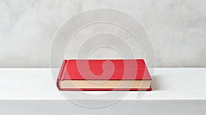 A single red book on a white surface