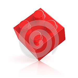 Single red building block isolated on white
