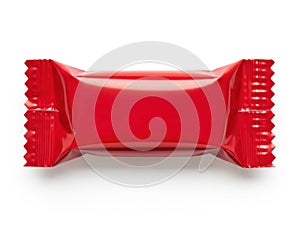 Single red candy wrapper isolated on white background
