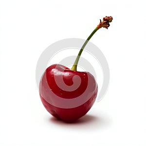 Single red cherry on white background