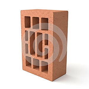 Single Red Clay Brick with Multiple Rectangular Holes on White Background building material