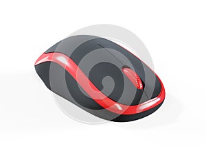 Single red computer mouse. 3D render isolated on white background