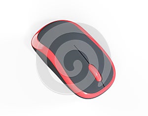 Single red computer mouse. 3D render isolated on white background