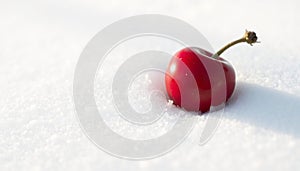 Single Red Cranberry on Snow