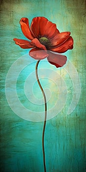 A Single Red Flower on a Blue Background: The Crescendo of World photo