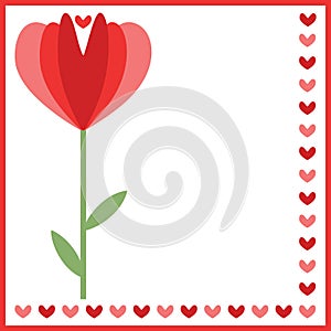 Red flower and hearts vector greeting card