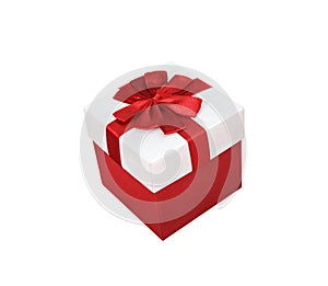 Single red gift box decorative with colorful bow ribbon isolated on white background , clipping path for Valentine`s day or