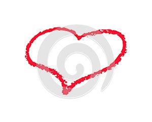 Single red heart outline vector illustration on white background. St Valentine Day clipart. Chalk texture heart frame