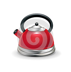 Single red kettle isolated on white