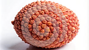 Single red lychee fruit with bumpy skin isolated on white background