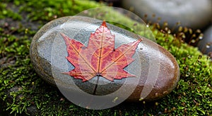 A single red maple leaf (Acer)