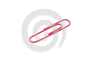 Single red paper clip on a white background. One paper clip image