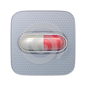 Single red pill in blister pack 3D