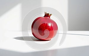 Single Red Pomegranate on White