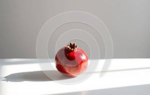 Single Red Pomegranate on White