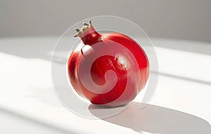 Single Red Pomegranate on White
