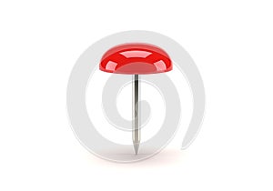 Single red pushpin on white background
