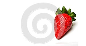 Single Red Ripe Strawberry White Background Copy Space