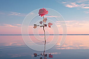 a single red rose in the middle of the water