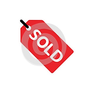 Single red sold out tag icon, for business or on sale product infographic tag