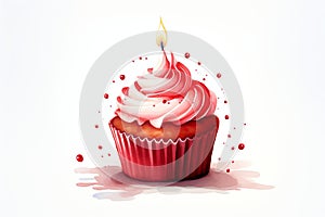 A single red velvet cupcake with a candle Valentine Day background