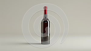 Single red wine bottle isolated on clear white background for elegant presentation
