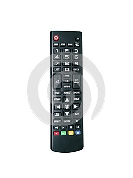 Single remote control digital isolated on white background. A black remote control for television