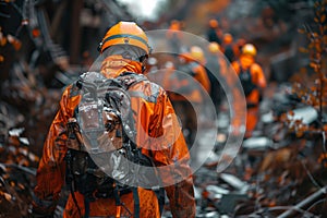 Single responder overlooking disaster area