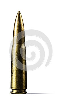 Single rifle bullet on white background