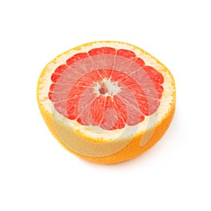 Single ripe grapefruit cut in half isolated over