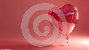 Single Romantic Red Heart balloon on a pink background for Valentines day celebration and gift