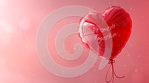 Single Romantic Red Heart balloon on a pink background for Valentines day celebration and gift