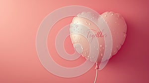 Single Romantic Red Heart balloon on a pink background for Valentines day celebration and gift