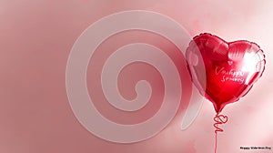 Single Romantic Red Heart balloon on a pink background for Valentines day celebration and gift